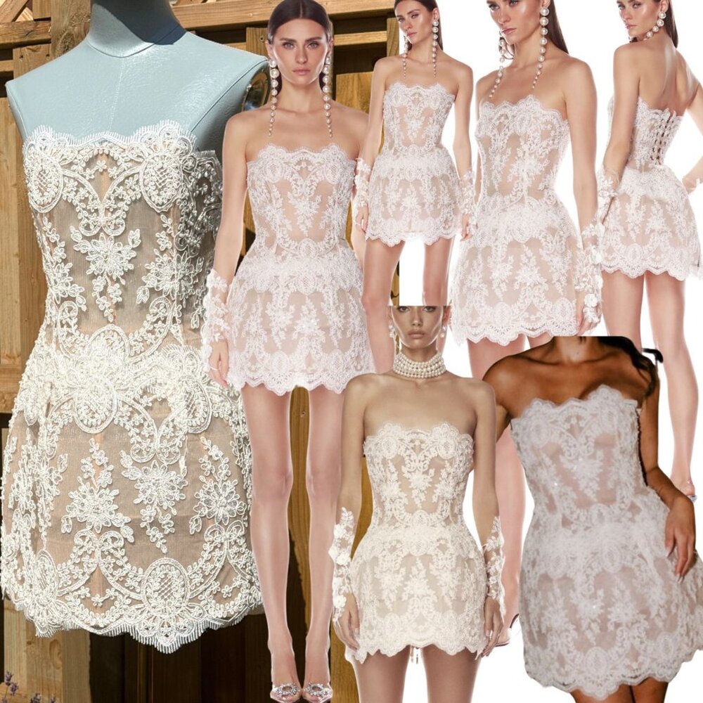 🆕 BRONX & BANCO 🧿 NWOT Maraya Blanc Lace Mini Dress, Sz S US 4